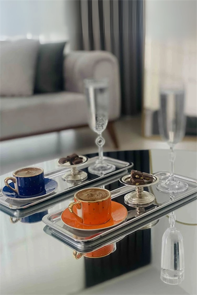 6lı Lüx Paslanmaz Çelik Baton Çay, Kahve, Pasta, Servis, Dekoratif Çeyiz Sunum Tepsisi