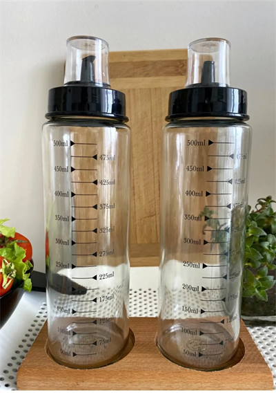 Ahşap Standlı 2`li 500 Ml Damlatmaz Akıllı Cam Yağlık-sirkelik Seti