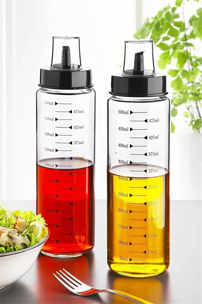 Ahşap Standlı 2`li 500 Ml Damlatmaz Akıllı Cam Yağlık-sirkelik Seti