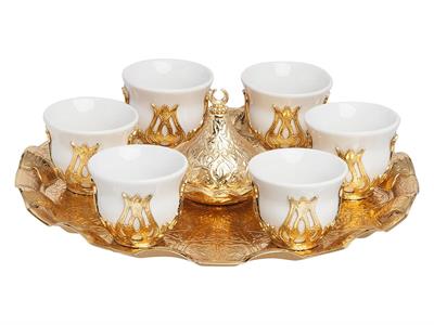 Altılı Gold Metalli Kahve Fincanı Takımı – Mırra Kahvesi Sunumu İçin Özel Set  | Arap Espresso & Zemzem Takımı