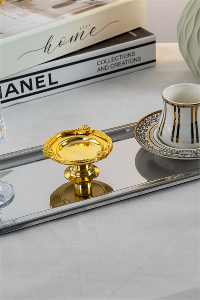 Gold Metal Kaplama Kahve Yanı Lokumluk | Ayaklı, Gold Çerçeveli Şık Sunumluk