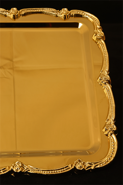 Gül Figürlü Paslanmaz Gold Renkli Çelik Kahve Sunum Tepsisi – Kararmayan Şıklık