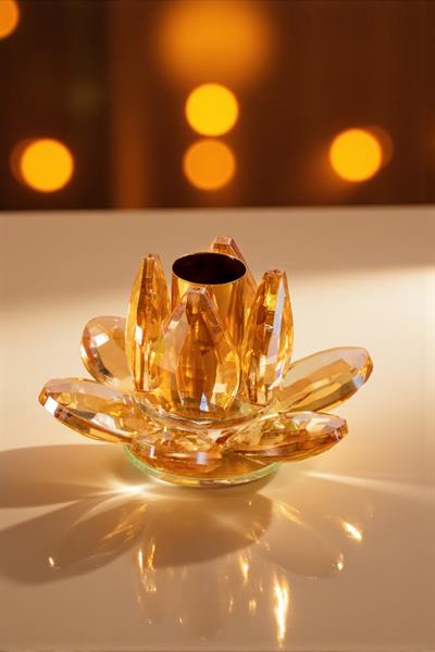 Kehribar Kristal Lotus Cam Mumluk Şamdan – Tekli - Yaren Style