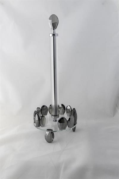 Kristal Taşlı Kağıt Havluluk 35x13 – Gümüş Renk, Lüks Metal, Tezgah Üstü Mutfak/Banyo, Standart Rulo Peçetelik