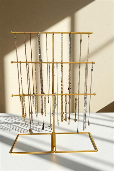 Lüks Gold Kaplama Takı Organizeri – Paslanmaz Çelik, 30x10x40 cm