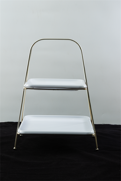 Lüks İki Katlı Gümüş Renkli Metal Servis Sunum Standı – 22×22 cm / 18×18 cm Tabaklı, 32 cm Yükseklik 