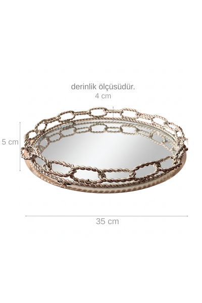 Luna Burgu Desen Yuvarlak Aynalı Dekoratif Tepsi