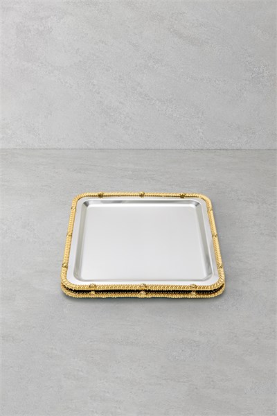 Royal Corda Paslanmaz Çelik Döküm Çerçeveli Sunum Tepsisi 22x22 cm - 2li Set