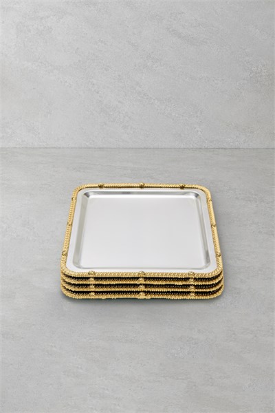 Royal Corda Paslanmaz Çelik Döküm Çerçeveli Sunum Tepsisi 22x22 cm - 4lü Set