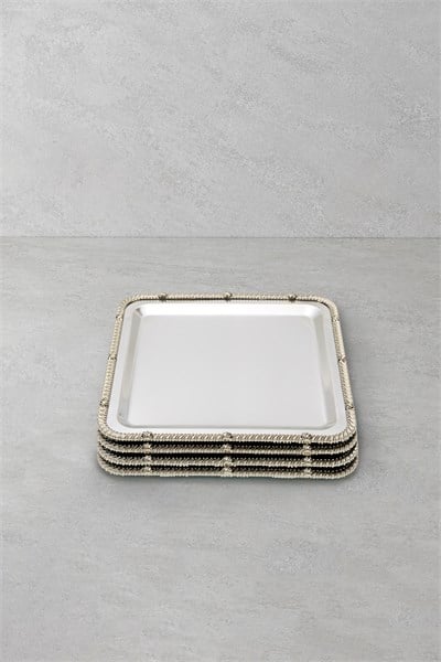 Royal Corda Paslanmaz Çelik Döküm Çerçeveli Sunum Tepsisi 22x22 cm - 4lü Set