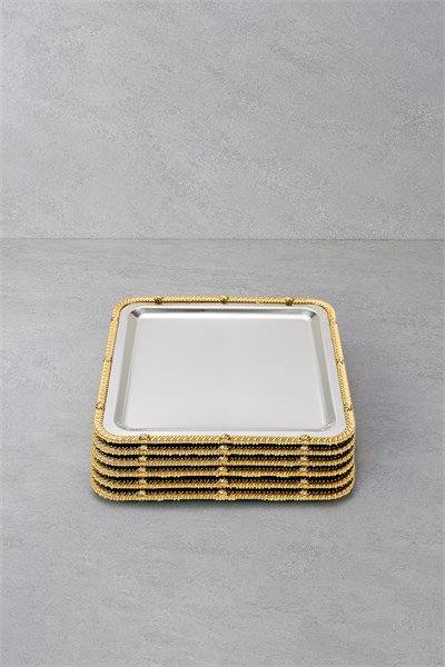 Royal Corda Paslanmaz Çelik Döküm Çerçeveli Sunum Tepsisi 22x22 cm - 6lı Set