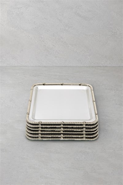Royal Corda Paslanmaz Çelik Döküm Çerçeveli Sunum Tepsisi 22x22 cm - 6lı Set