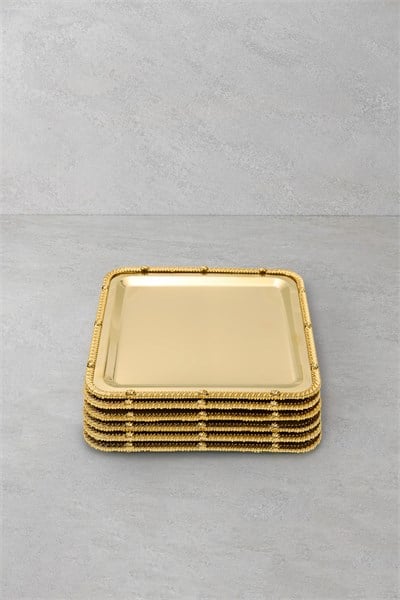 Royal Corda Paslanmaz Çelik Döküm Çerçeveli Sunum Tepsisi 22x22 cm - 6lı Set
