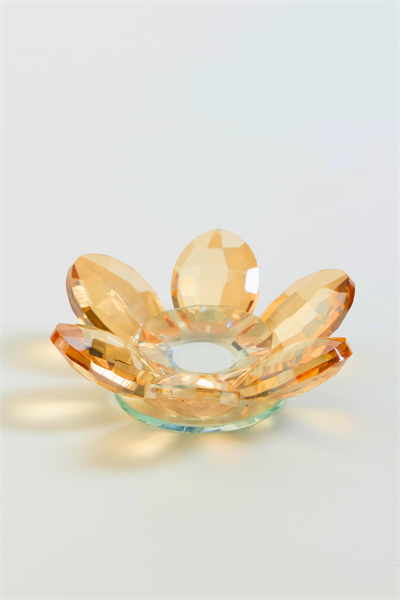 Şık Kristal Cam Mumluk & Lokumluk, Lotus Kesim, Amber – El İşçiliği Lotus Başlık