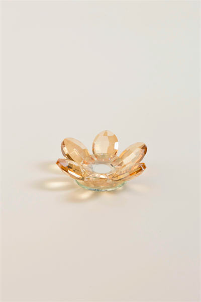 Şık Kristal Cam Mumluk & Lokumluk, Lotus Kesim, Amber – El İşçiliği Lotus Başlık