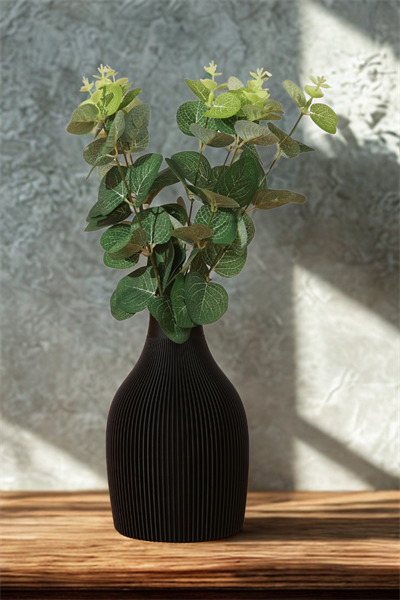 Siyah Çizgili Dekoratif Vazo | Modern Salon, Masa & Raf Üstü İçin Şık Hediyelik Obje – 19 cm