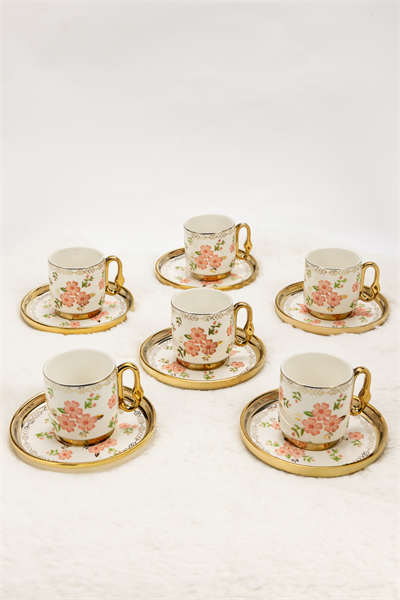Vintage Blossom 6 Kişilik Porselen Kahve Fincan Takımı - 12 Parça