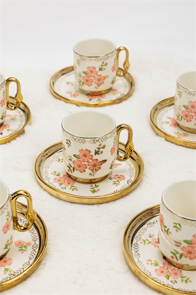 Vintage Blossom 6 Kişilik Porselen Kahve Fincan Takımı - 12 Parça