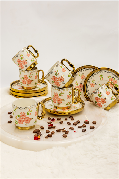 Vintage Blossom 6 Kişilik Porselen Kahve Fincan Takımı - 12 Parça
