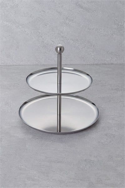 Yaren Style Inox 2 Katlı Yuvarlak Paslanmaz Çelik Sunum Standı (20-16 cm)