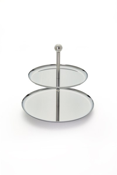 Yaren Style Inox 2 Katlı Yuvarlak Paslanmaz Çelik Sunum Standı (20-16 cm)