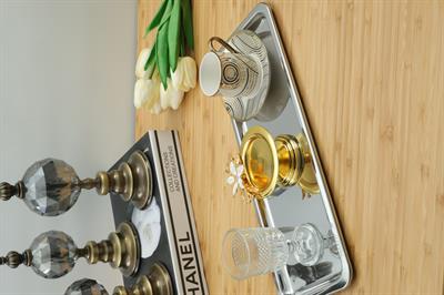 Zambak Çiçekli Dekoratif 6 li Gold Renk Makaronluk Lokumluk Kahve Yanı Sunumluk