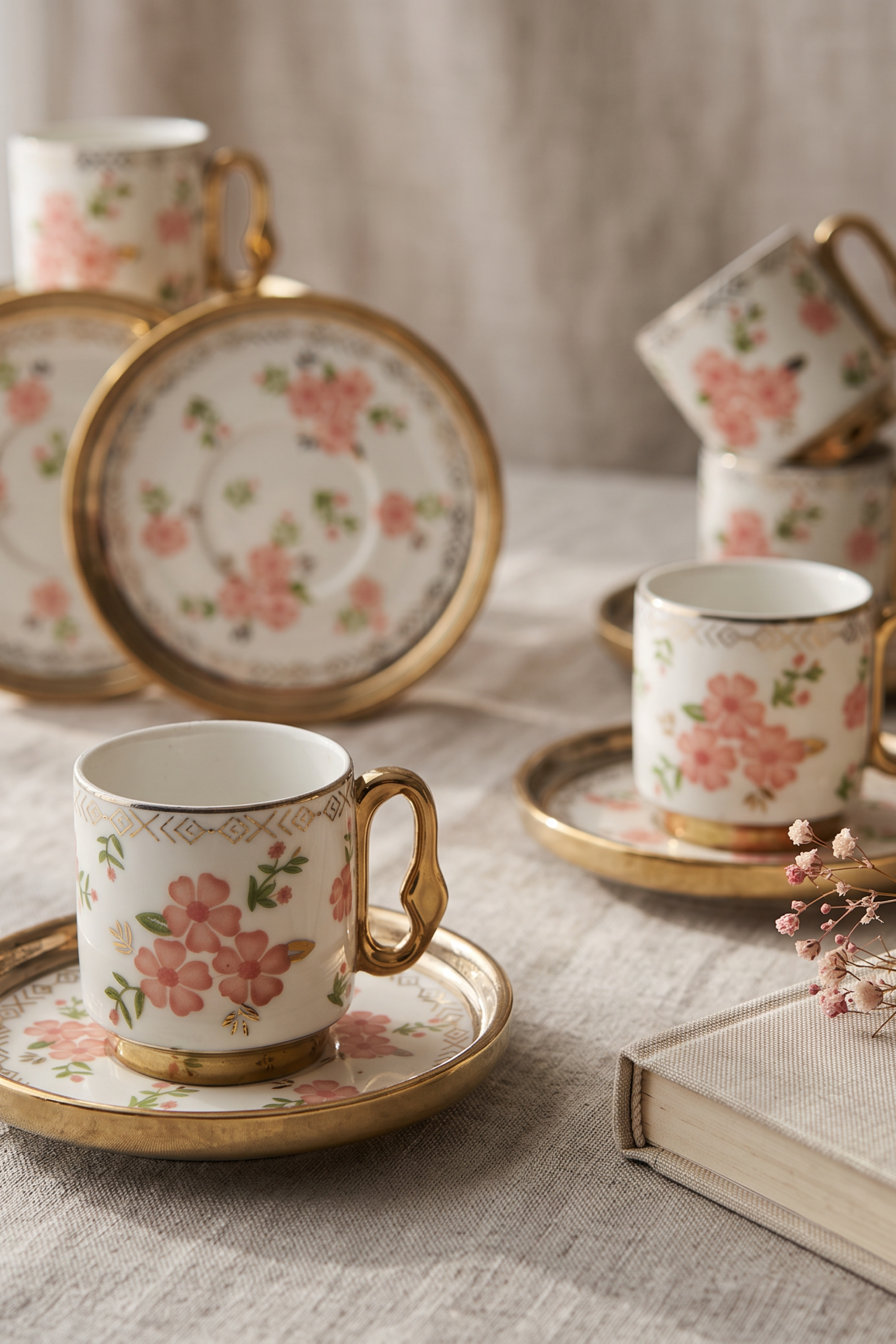 Vintage Blossom 6 Kişilik Seramik Kahve Fincan Takımı | Yaren Style - Yaren Style