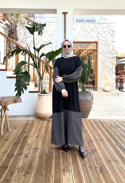 Keten Kumaş Detaylı Elbise