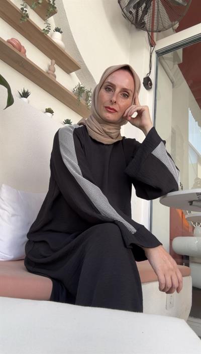 Kolu File Dantel Detaylı Ferace Elbise