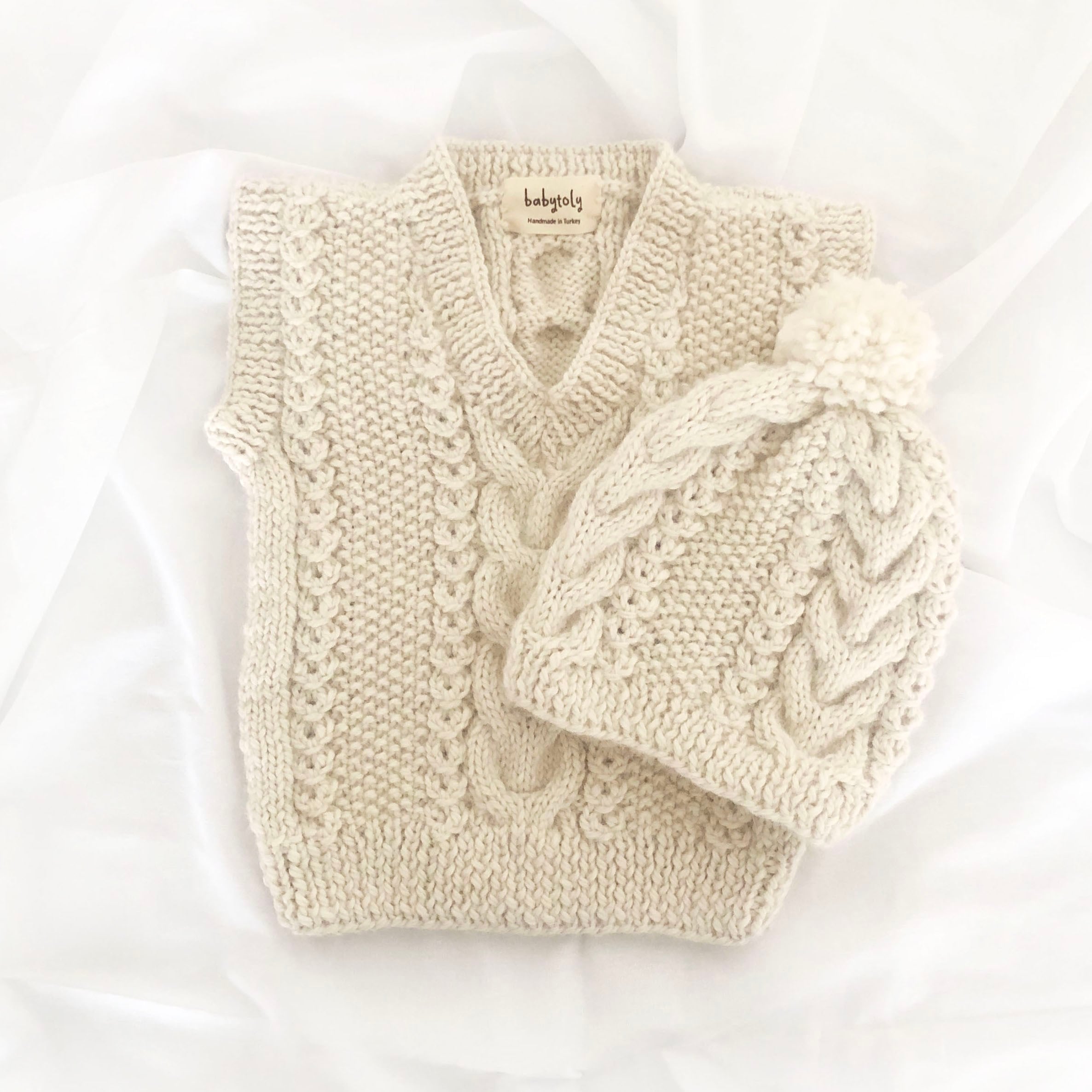 Baby Alpaca Cable Vest & Beanie Set - 100% Baby Alpaca
