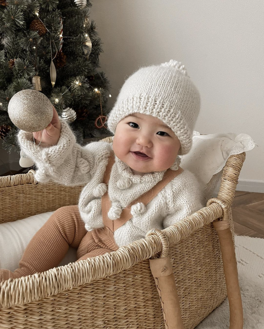 Baby Alpaca Popcorn Sweater & Beanie Set, Natural