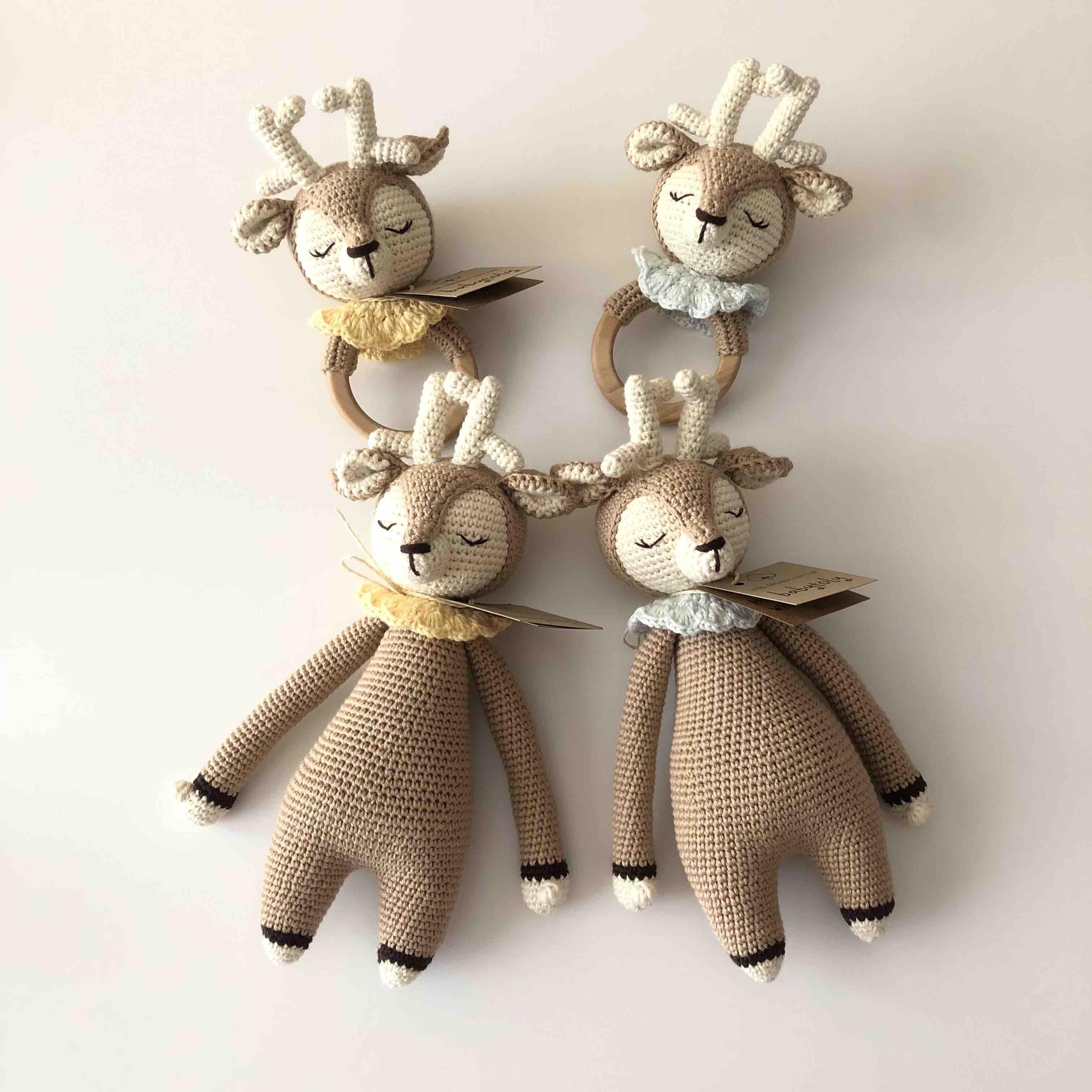 Baby Deer+Fawn Rattle Set; Sky