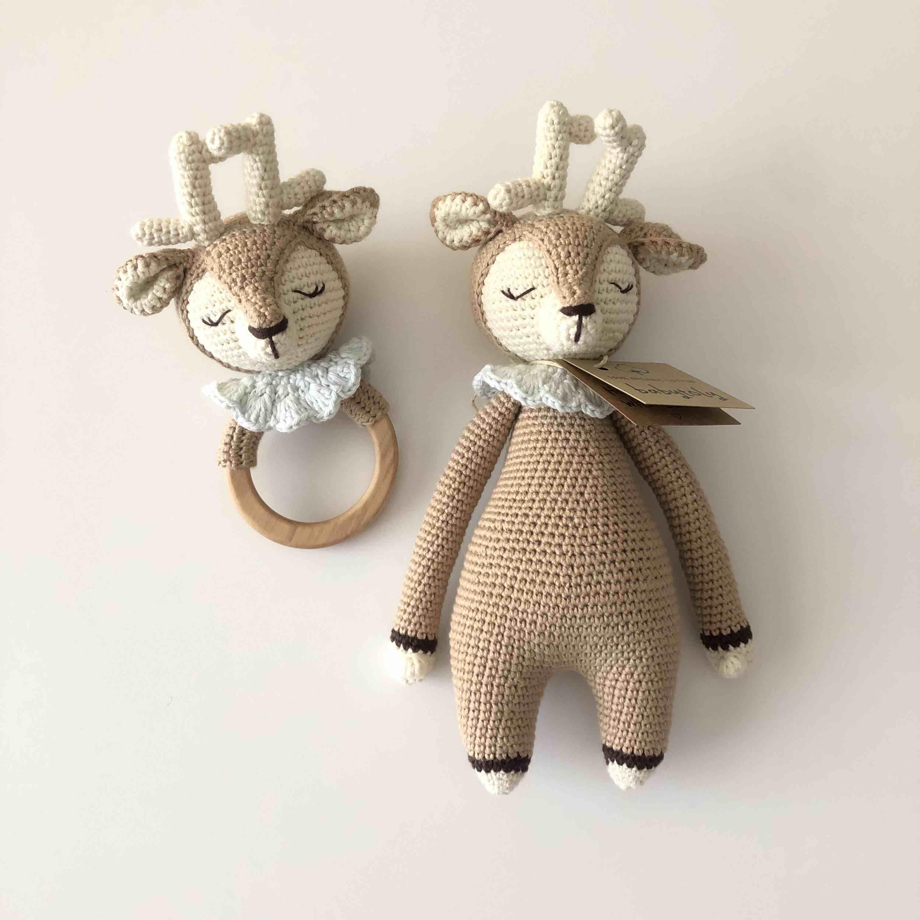Baby Deer+Fawn Rattle Set; Sky