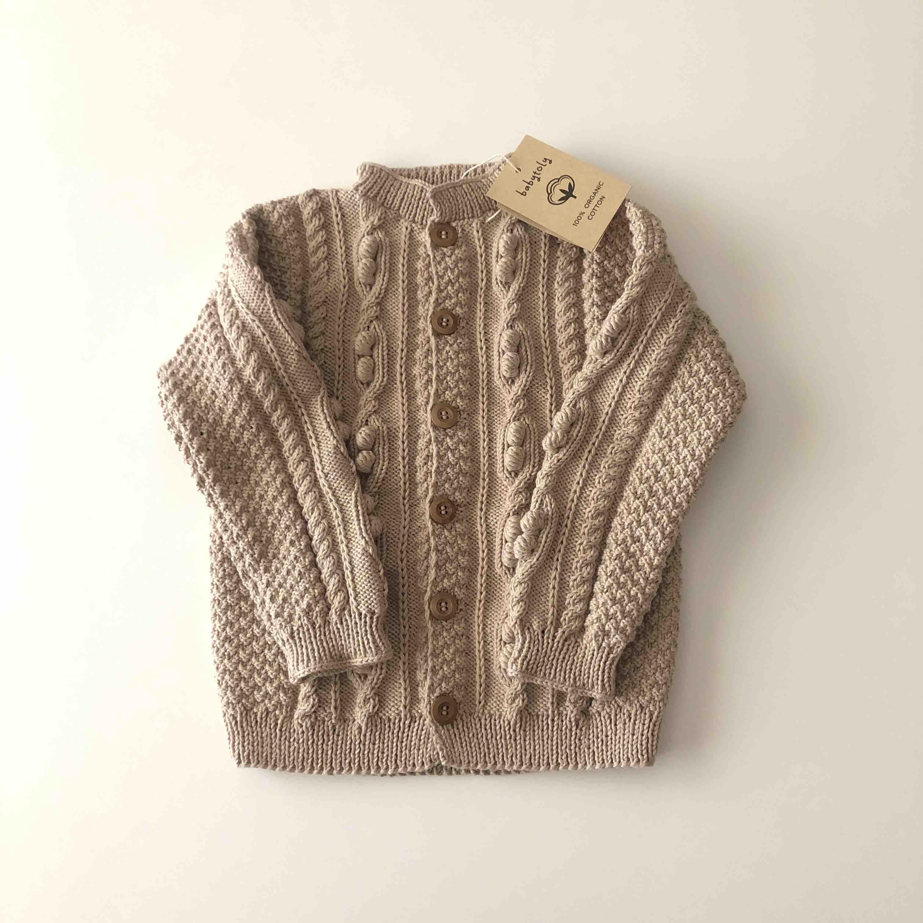 Cable Popcorn Cardigan, Beige