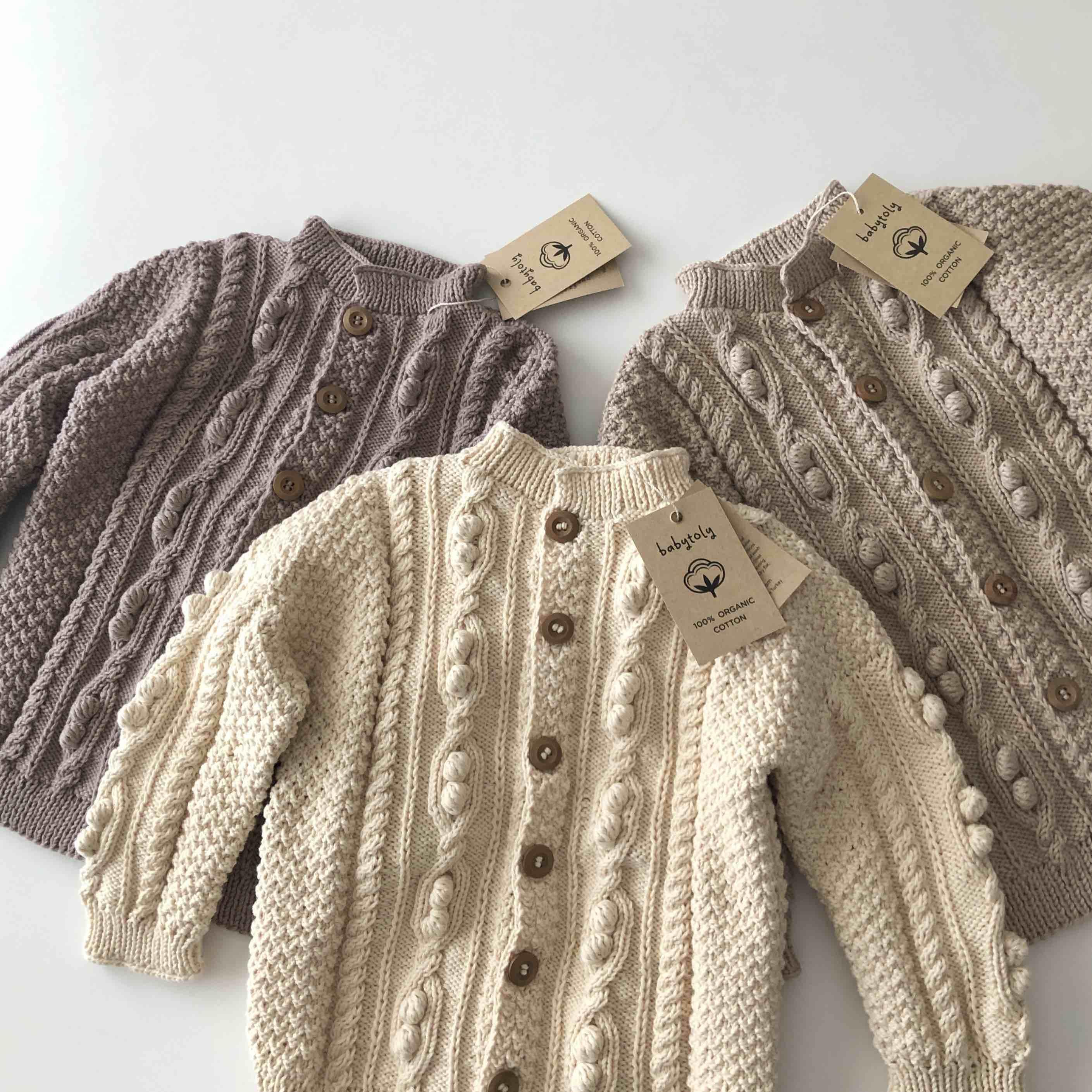 Cable Popcorn Cardigan, Beige