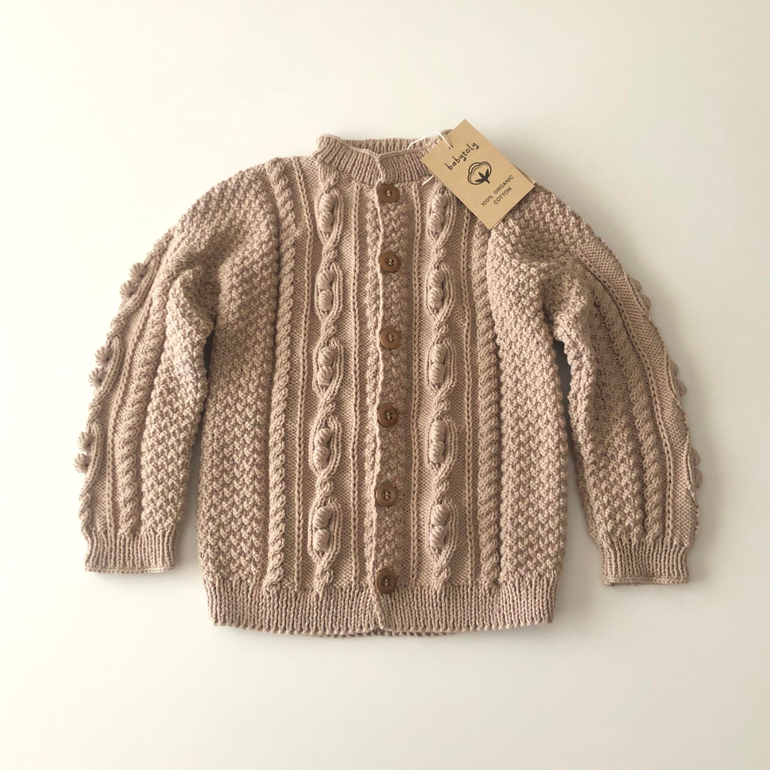 Cable Popcorn Cardigan, Beige