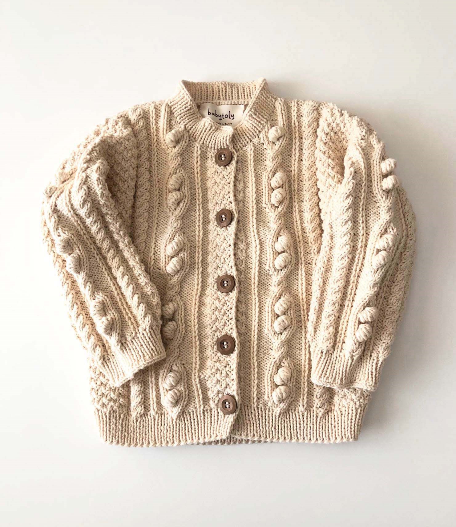 Cable Popcorn Cardigan, Natural