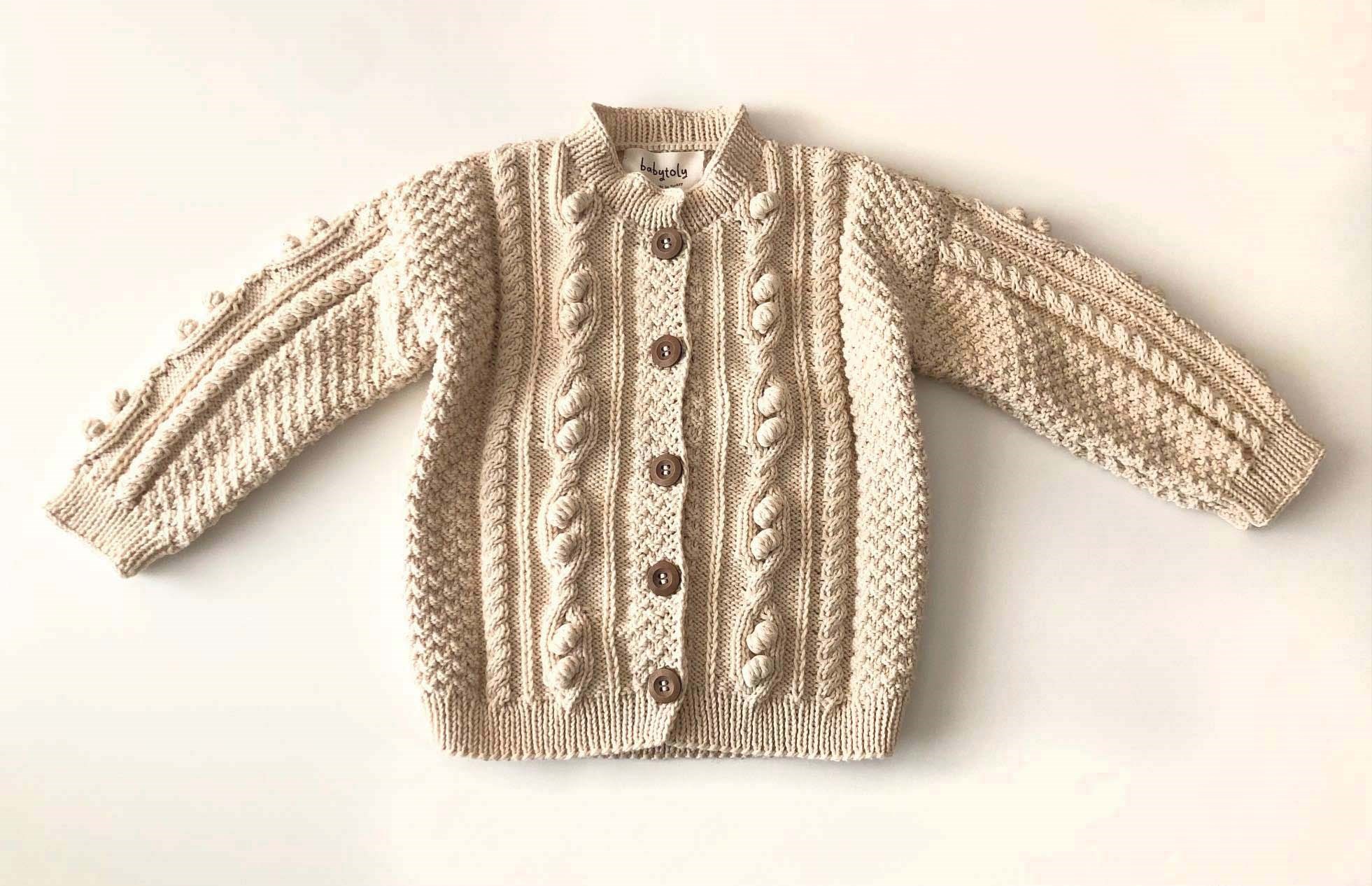 Cable Popcorn Cardigan, Natural