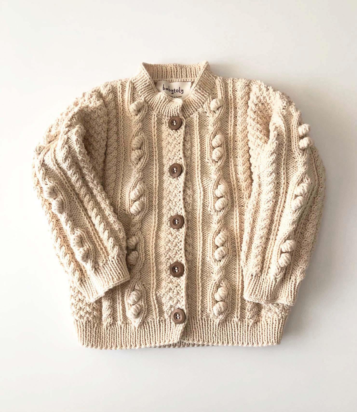 Cable Popcorn Cardigan, Custom Color