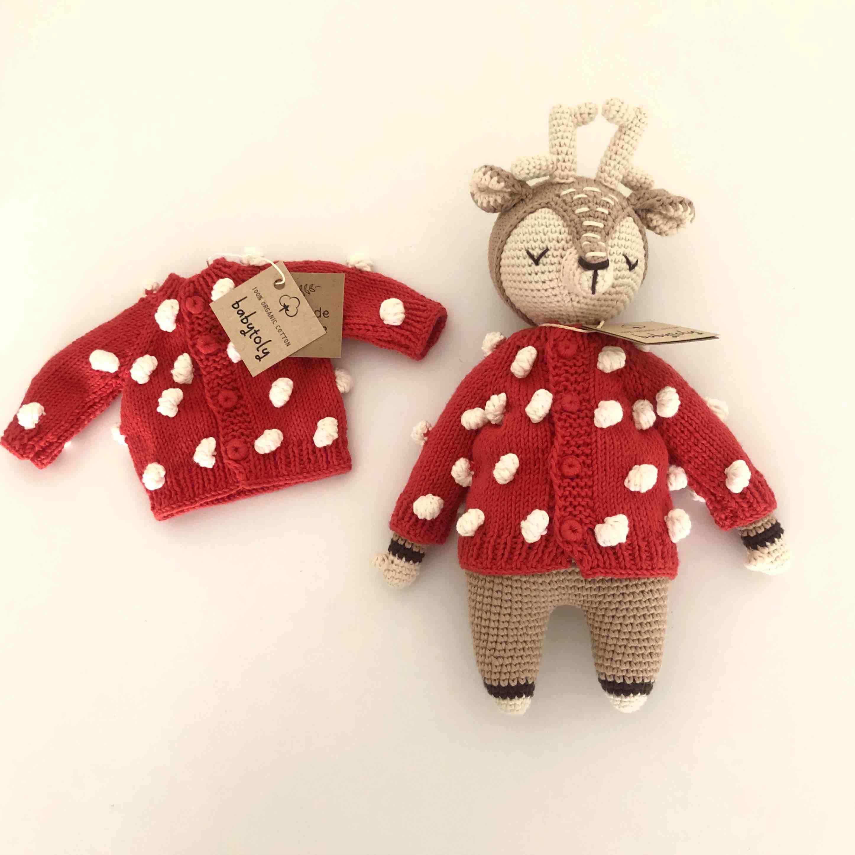Deer Sleep Friend+Popcorn Cardigan; Christmas Set, Custom Color