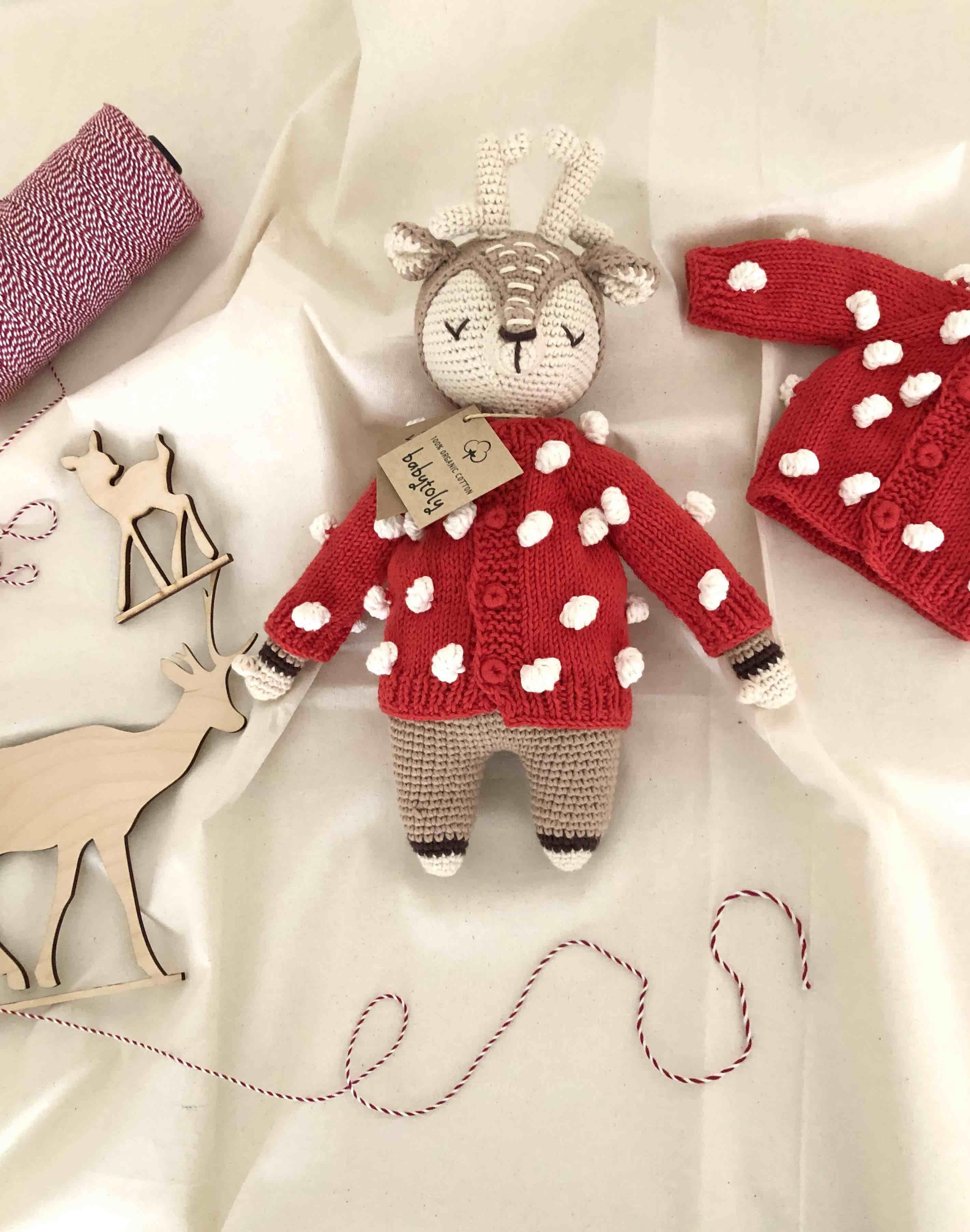 Deer Sleep Friend+Popcorn Cardigan; Christmas Set, Custom Color
