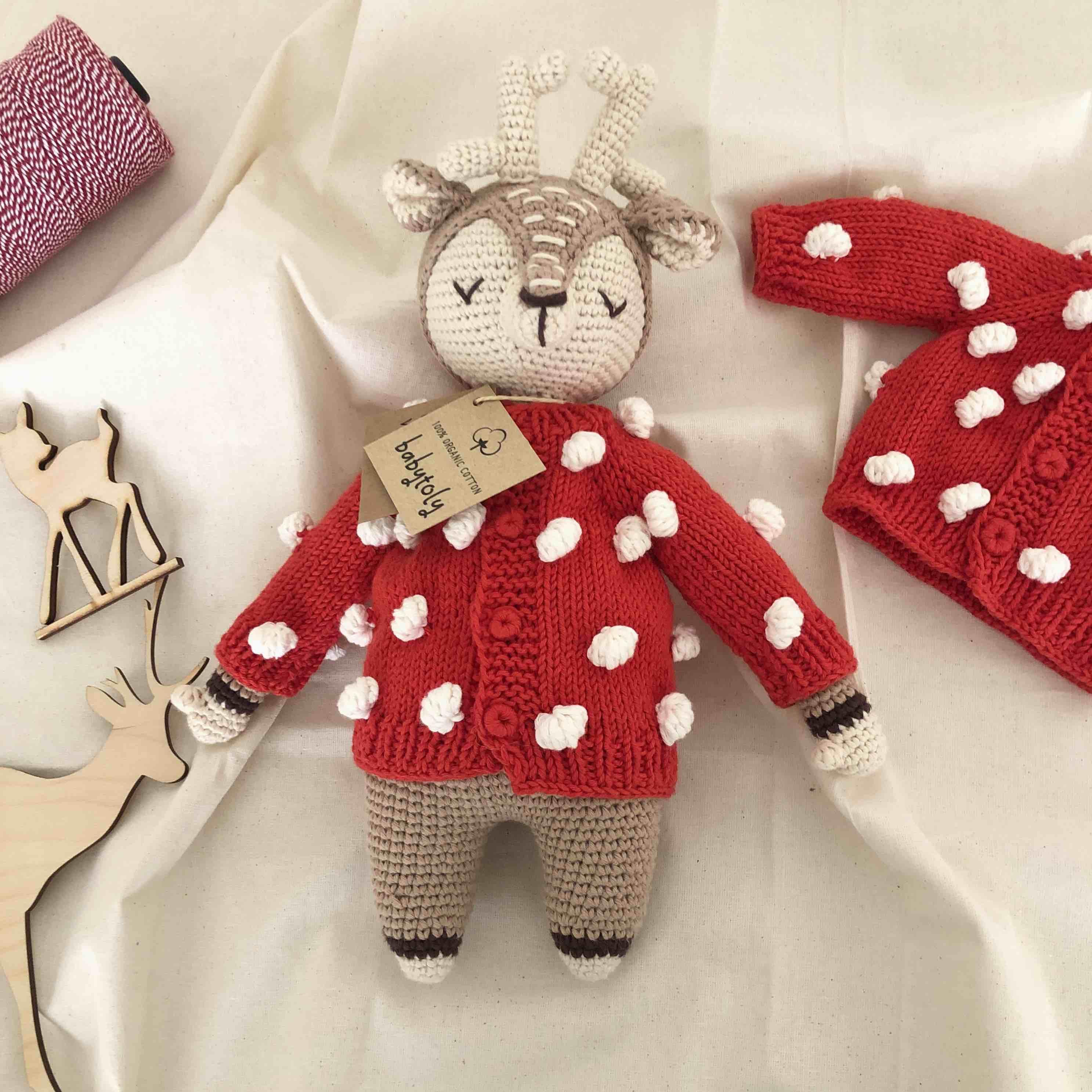 Deer Sleep Friend+Popcorn Cardigan; Christmas Set, Custom Color