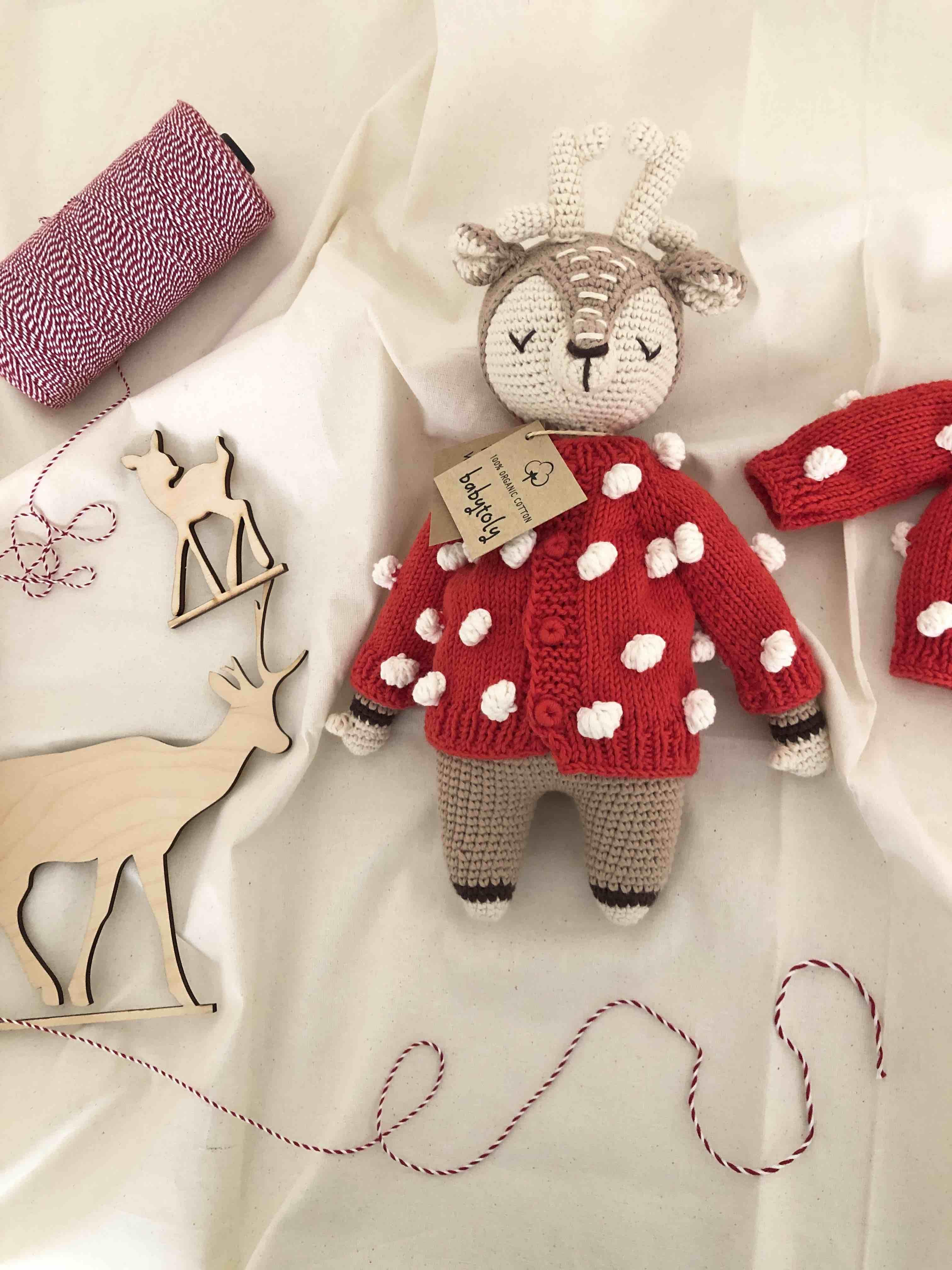 Deer Sleep Friend+Popcorn Cardigan; Christmas Set, Custom Color