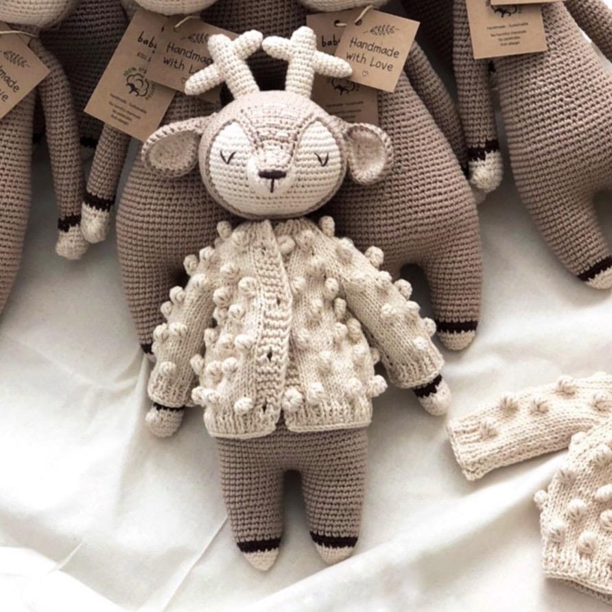 Deer Sleep Friend+Popcorn Cardigan Set, Natural