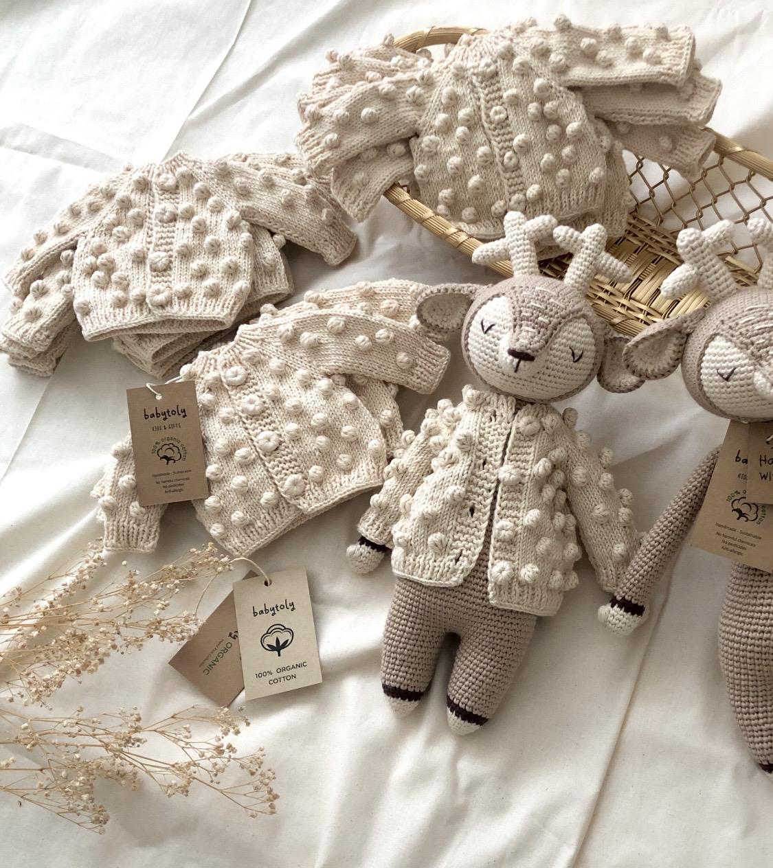 Deer Sleep Friend+Popcorn Cardigan Set, Natural