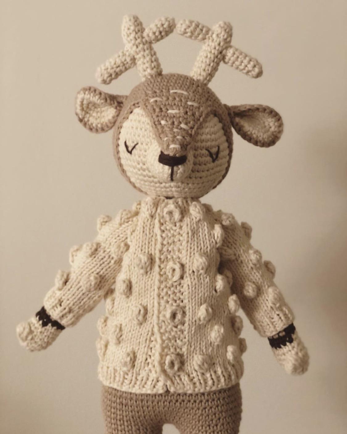 Deer Sleep Friend+Popcorn Cardigan Set, Natural