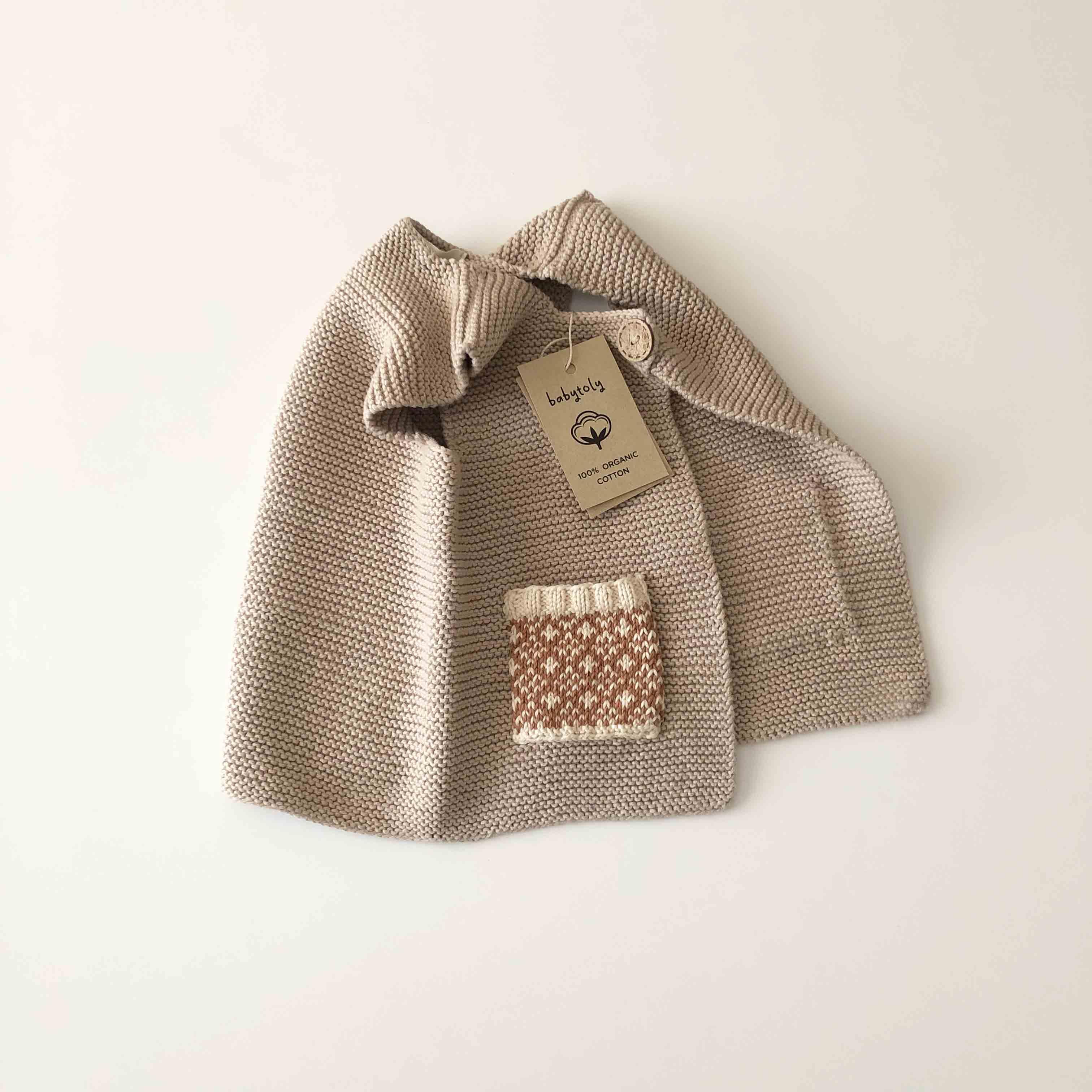 Folk Vest, Beige×terracotta pockets