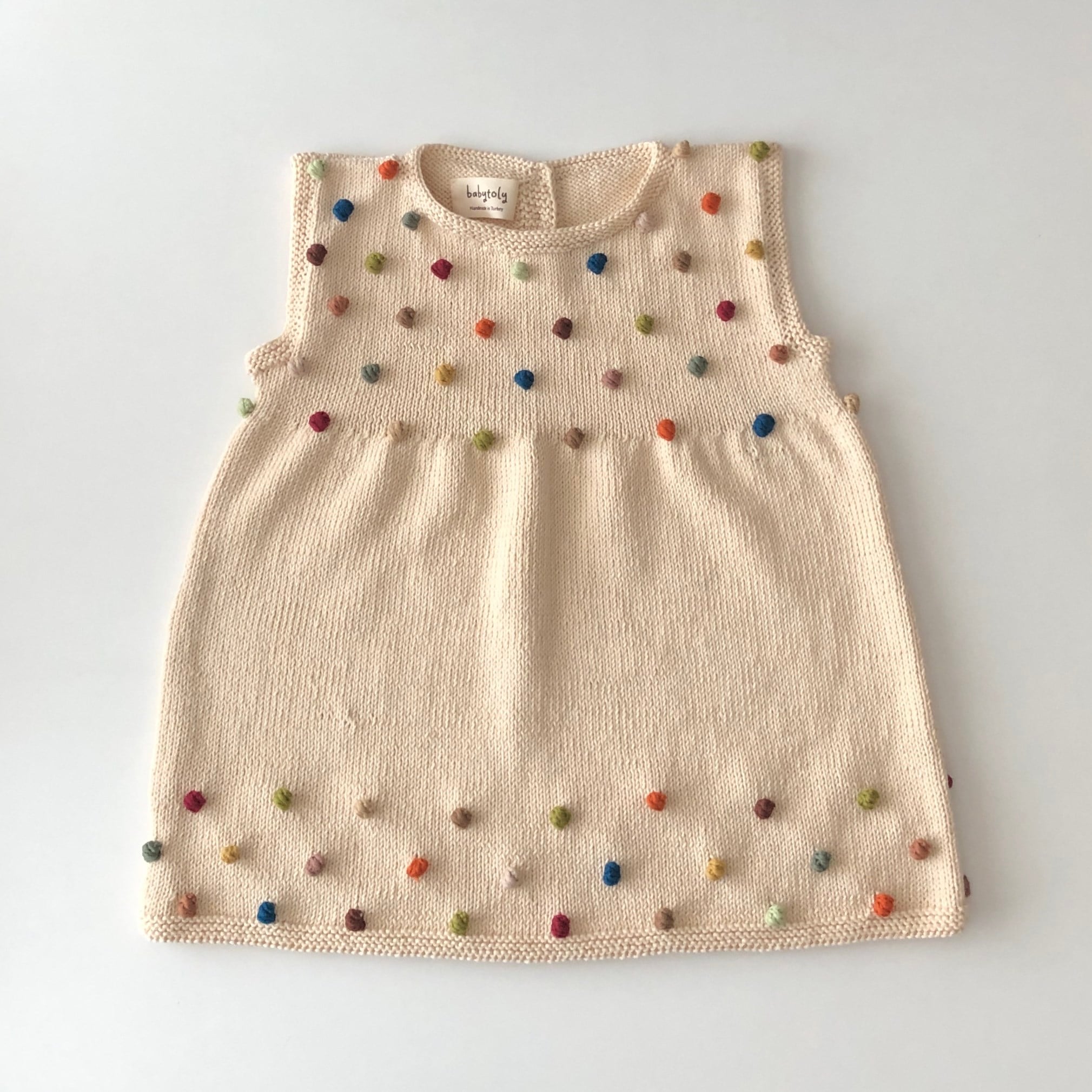 Popcorn Dress, Natural × Rainbow popcorns