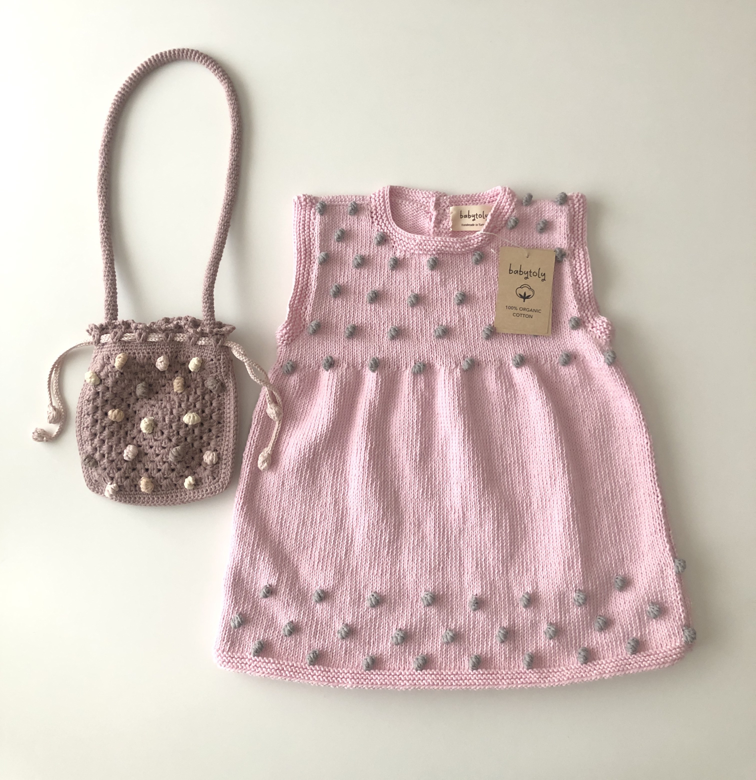 Popcorn Dress, Pastel pink × Pigeon popcorns