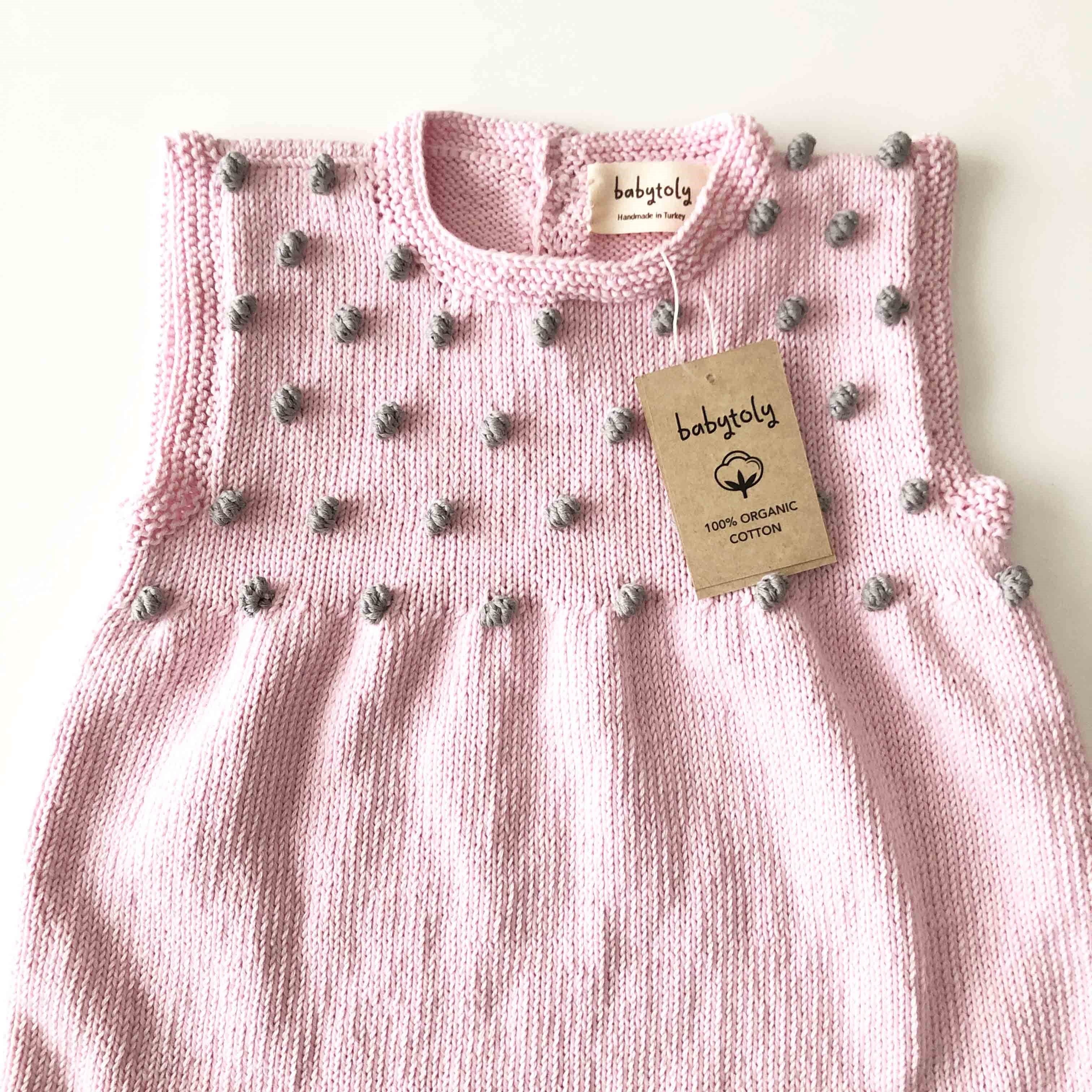 Popcorn Dress, Pastel pink × Pigeon popcorns